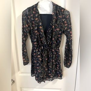 Navy blue, floral printed long sleeve romper size XS, BCBG